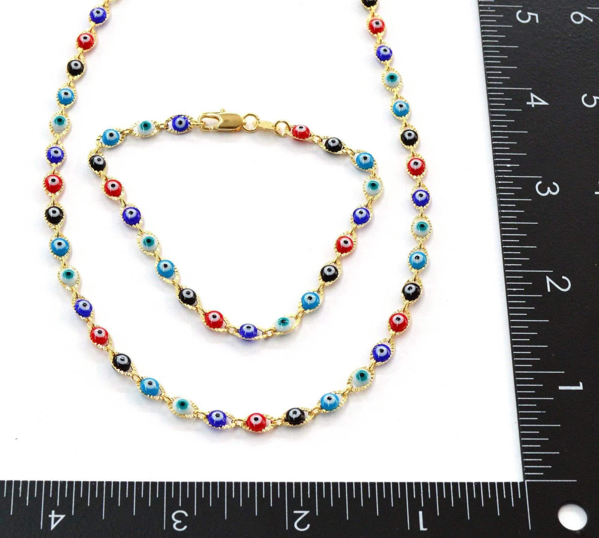 18kt Brazilian Gold Filled Multicolored Evil Eye Links