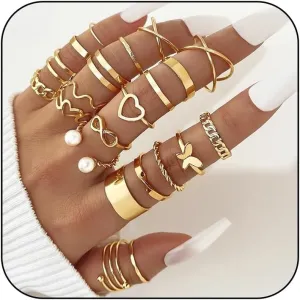 22Pcs Knuckle Rings Set for Women and Girls Dainty Butterfly Heart Stacking Ring Statement Braided Twisted Hollow Carved Vintage Bow Rings Size Mixed for Gift (silver)