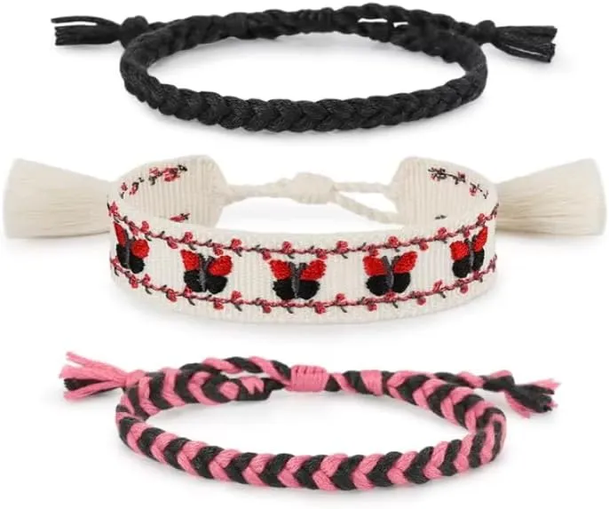 3PCS/Set Handmade Woven Bracelets Set Adjustable Butterfly Bracelets,M