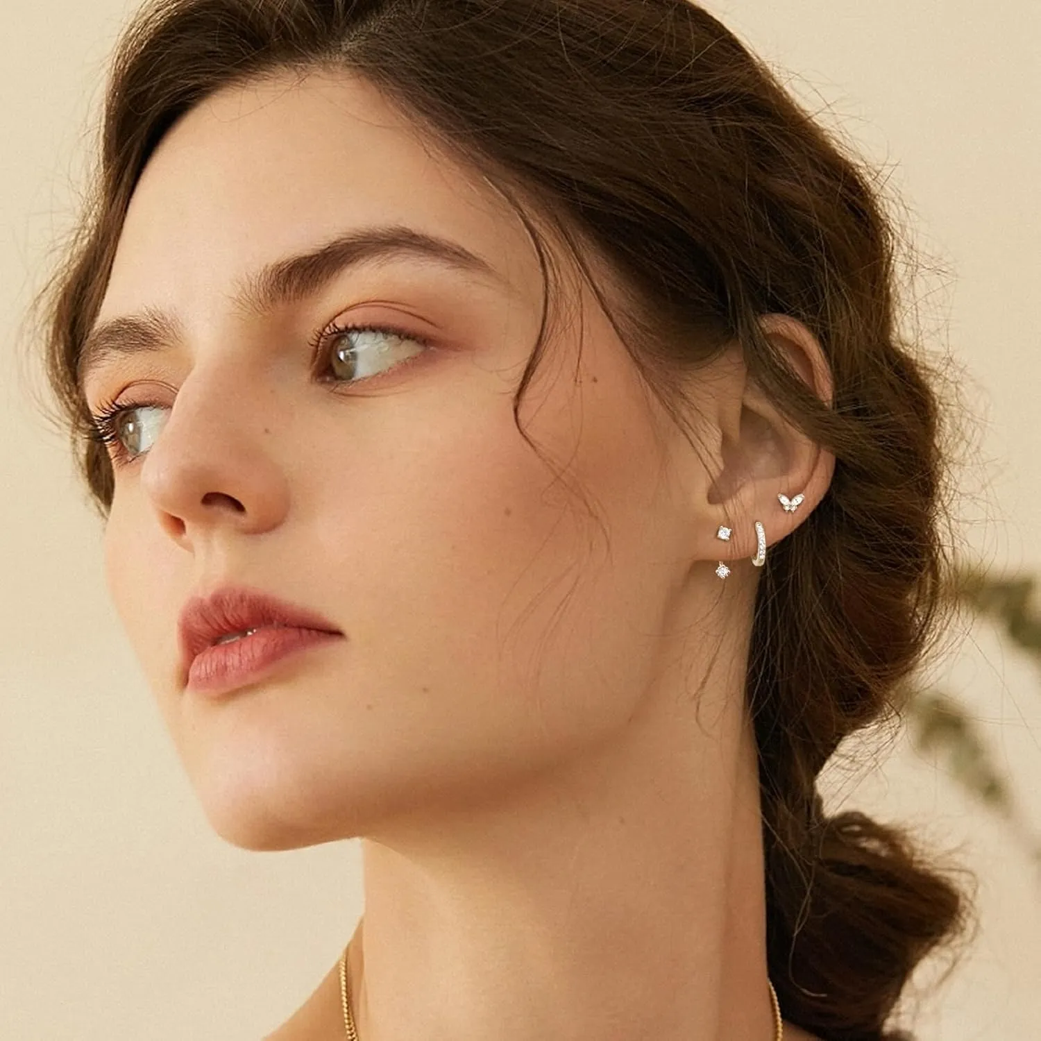 4Pairs Hypoallergenic Gold Earrings Stacks for Women - 316L Surgical Stainless Steel Flat Back Studs & Hoops Earring Sets for Multiple Piercings - Tragus Helix Cartilage Piercing Jewelry - Gold/Silver Tone