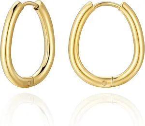 8YEARS Gold Hoop Earrings for Women, 18K Gold Plated Minimalist Rectangle Hoops Earrings, Lightweight Paperclip Huggie Hoop Earrings Trendy Jewelry for Gift