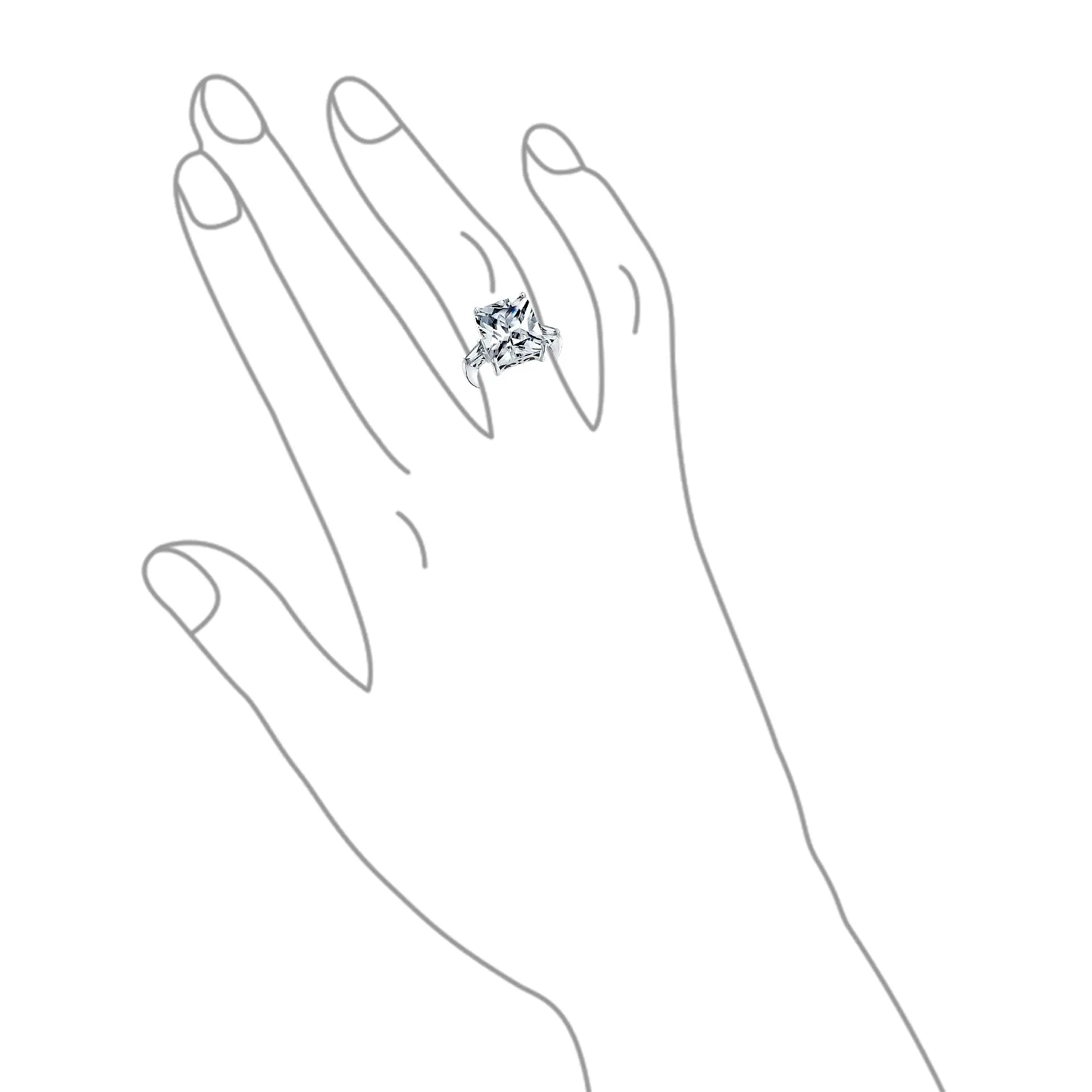.925 Sterling Silver 7CT AAA CZ Emerald Cut Engagement Ring Baguette