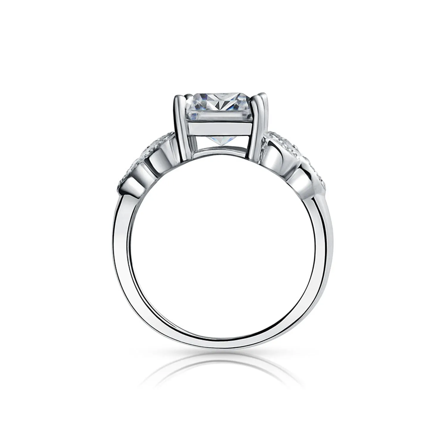 .925 Sterling Silver 7CT AAA CZ Emerald Cut Engagement Ring Baguette