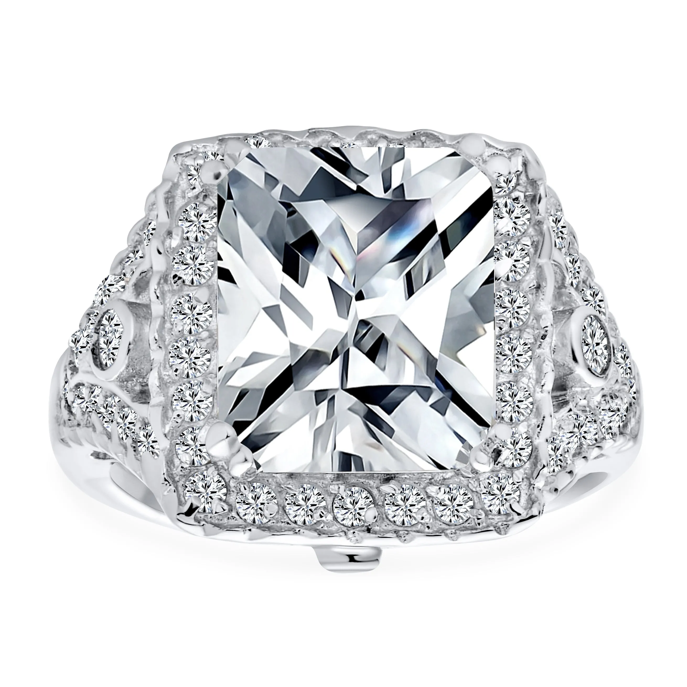 .925 Sterling Silver 7CT AAA CZ Emerald Cut Engagement Ring Baguette
