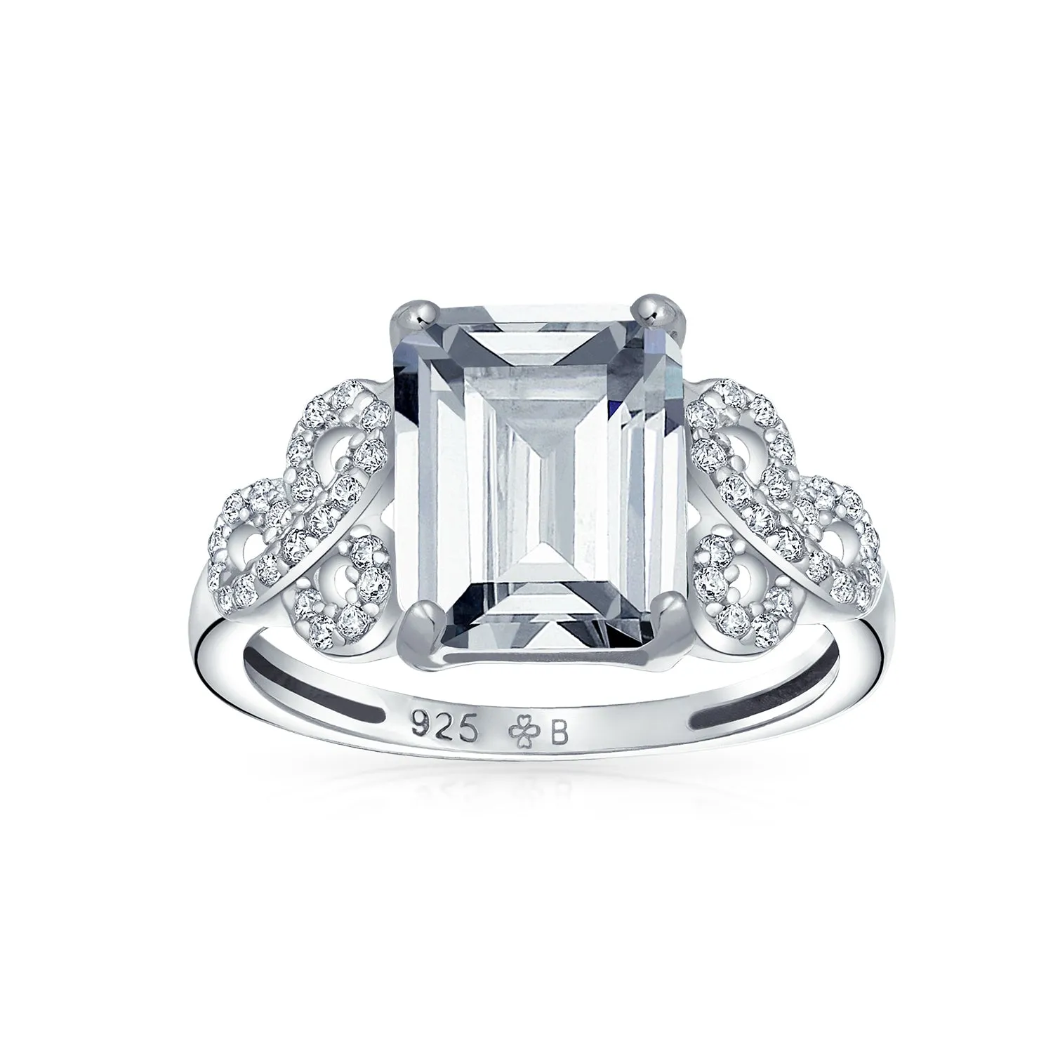 .925 Sterling Silver 7CT AAA CZ Emerald Cut Engagement Ring Baguette