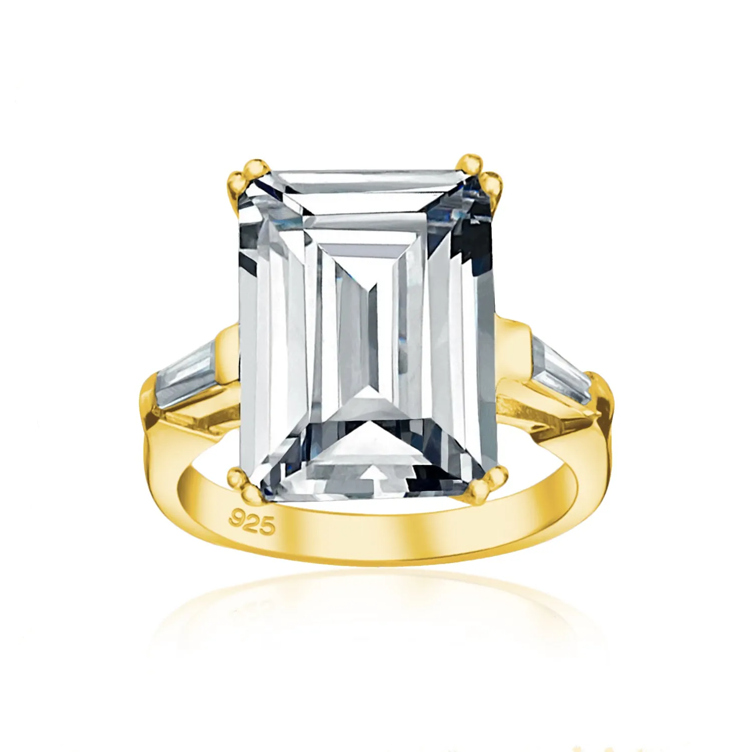 .925 Sterling Silver 7CT AAA CZ Emerald Cut Engagement Ring Baguette
