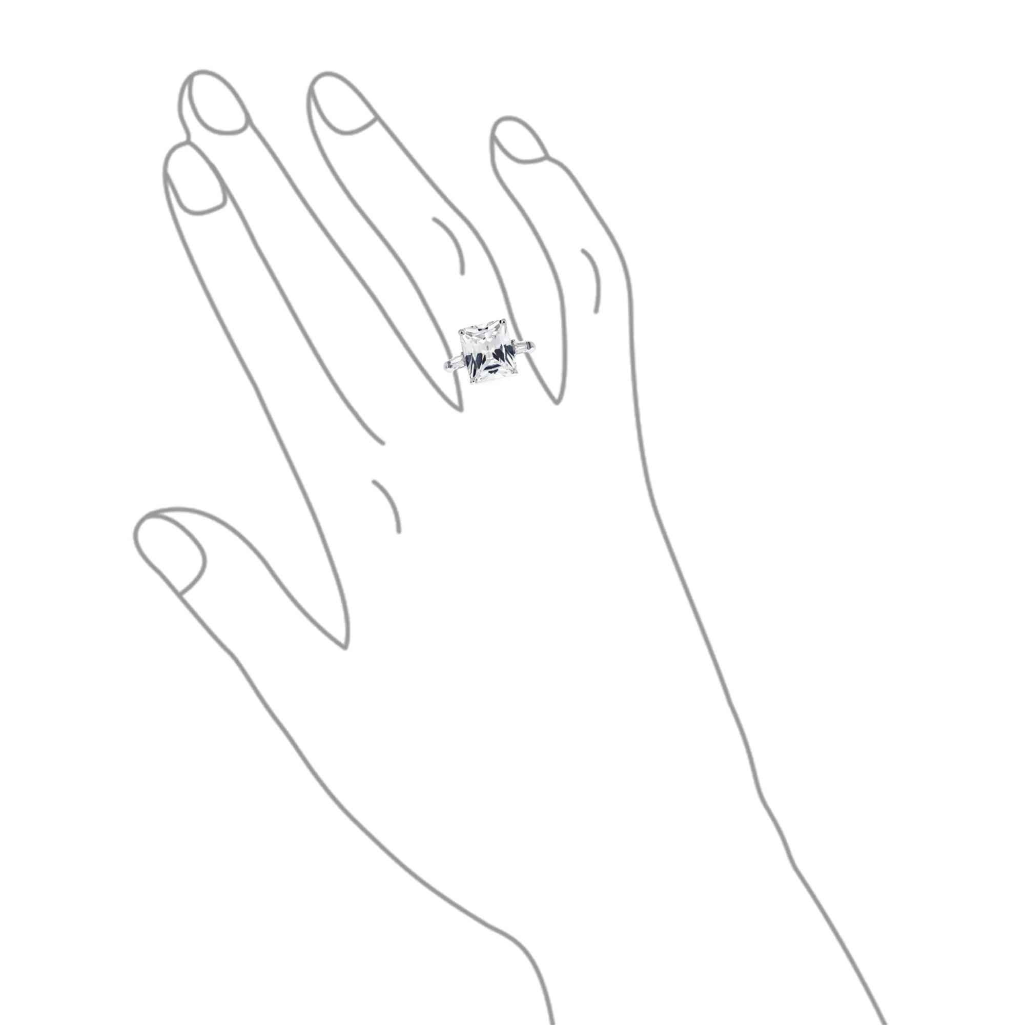 .925 Sterling Silver 7CT AAA CZ Emerald Cut Engagement Ring Baguette
