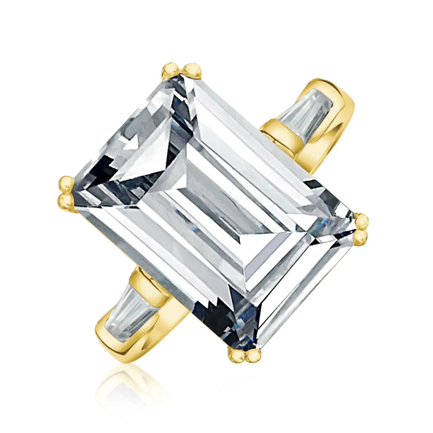 .925 Sterling Silver 7CT AAA CZ Emerald Cut Engagement Ring Baguette