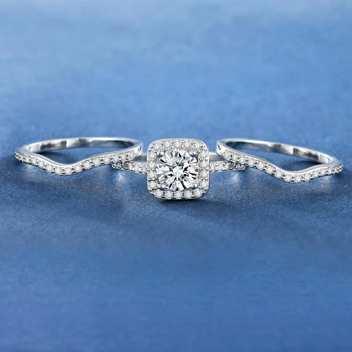 925 Sterling Silver Bridal Ring Sets for Women,White Halo Gold Plated Cubic Zirconia Promise Ring Engagement Wedding Band Set