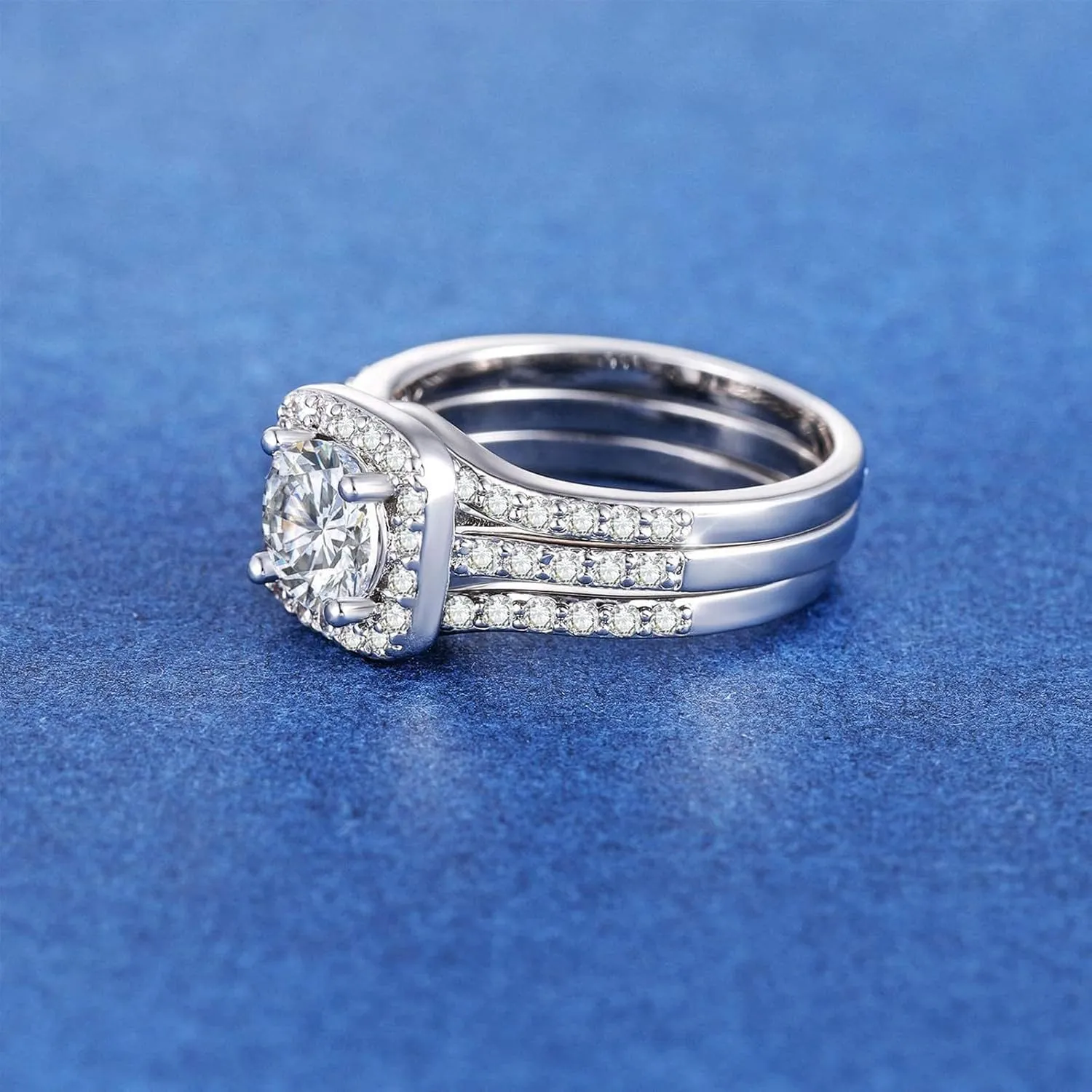 925 Sterling Silver Bridal Ring Sets for Women,White Halo Gold Plated Cubic Zirconia Promise Ring Engagement Wedding Band Set