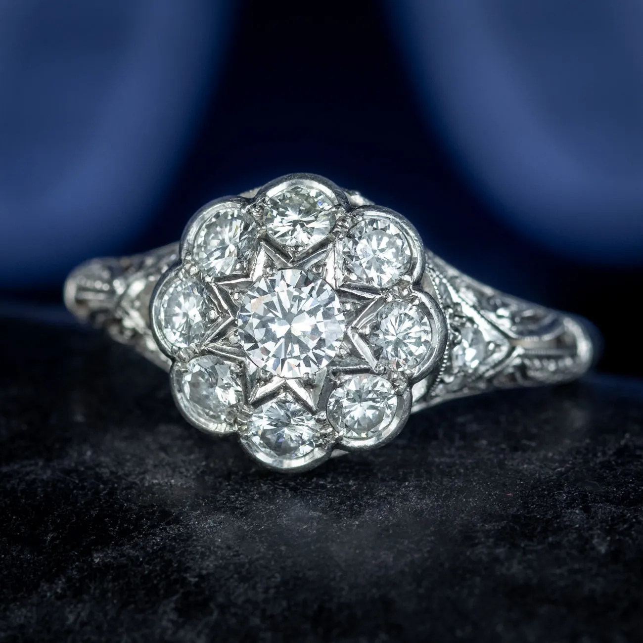 Antique Art Deco Diamond Cluster Ring 1.50ct Of Diamond