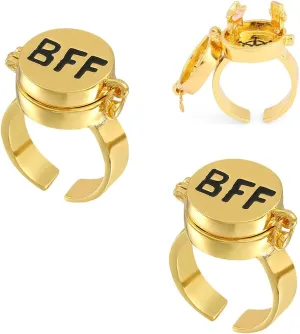 BFF Rings for 2 Best Friends Gold Cartoon Anime Aesthetic Rings Cute Rings Matching Couple Rings Adjustable Aesthetic Jewelry for Women