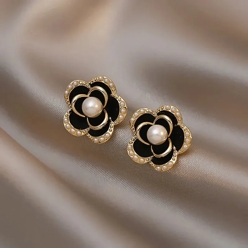 Black Camellia Earrings