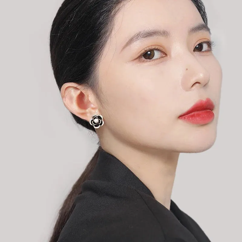 Black Camellia Earrings