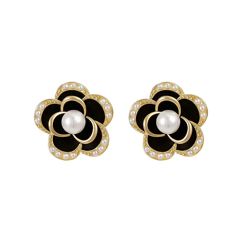 Black Camellia Earrings