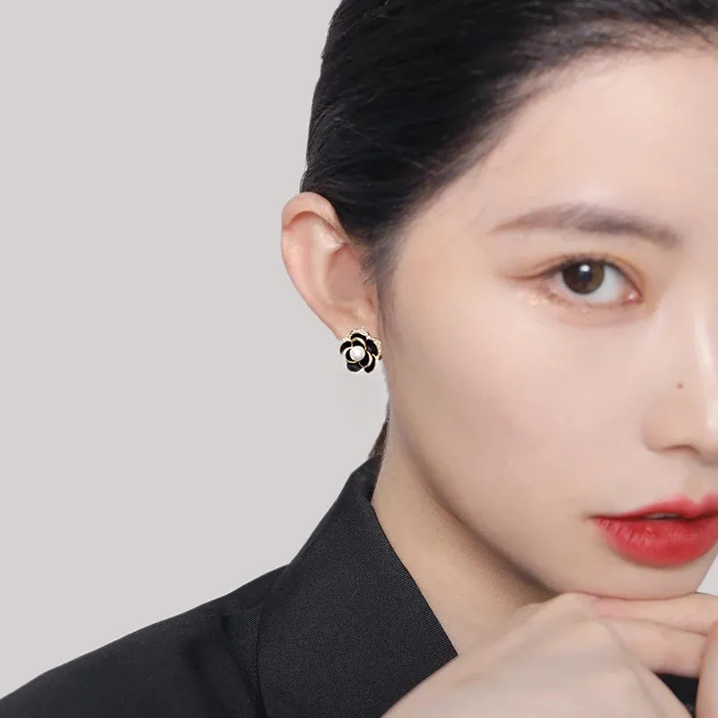 Black Camellia Earrings