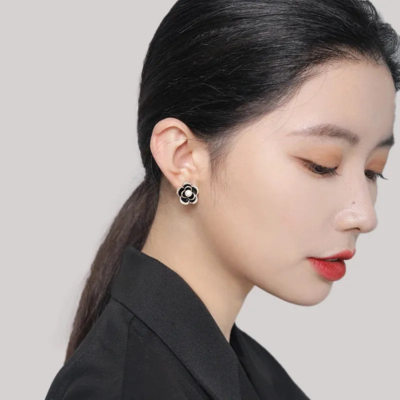 Black Camellia Earrings