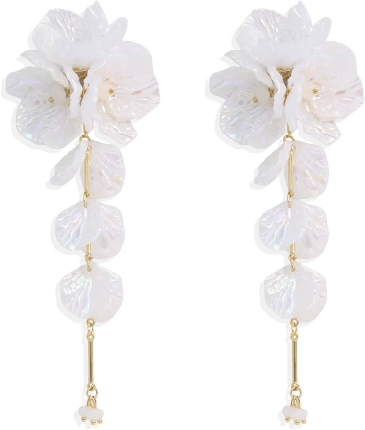 Bohemian Flower Tassel Earrings for Women Handmade Gold Crystal & Seashell Long Dangle Earrings Lightweight Hypoallergenic Floral Statement Jewelry for Wedding Party Daily Wear