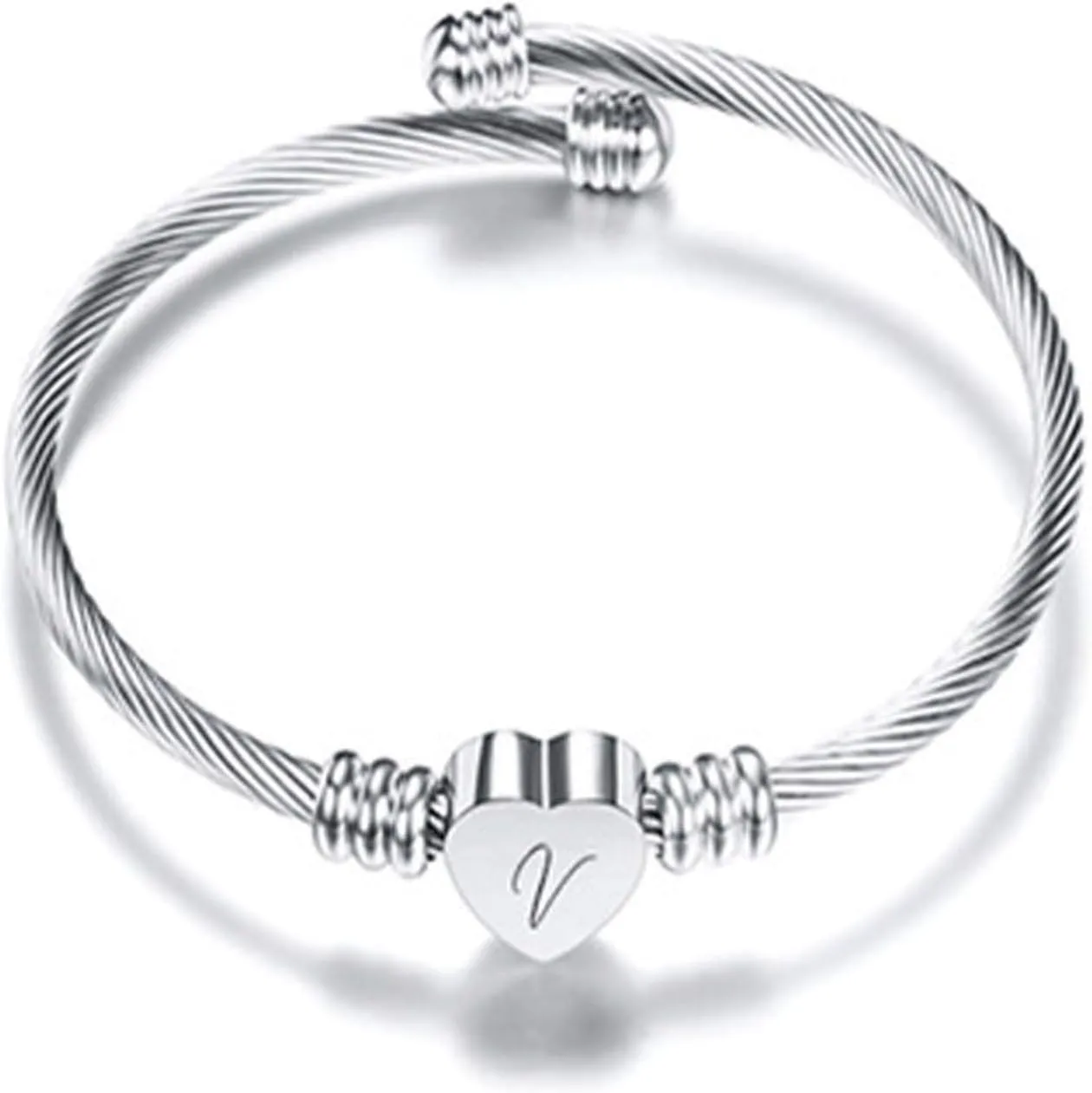 Bracelets for Women, Initial Heart A-Z Letter Cuff Bracelet, Unfading Personalized Name Expandable Wristband Bangle, Alphabet Charm Women's Jewelry Mothers Day Gifts