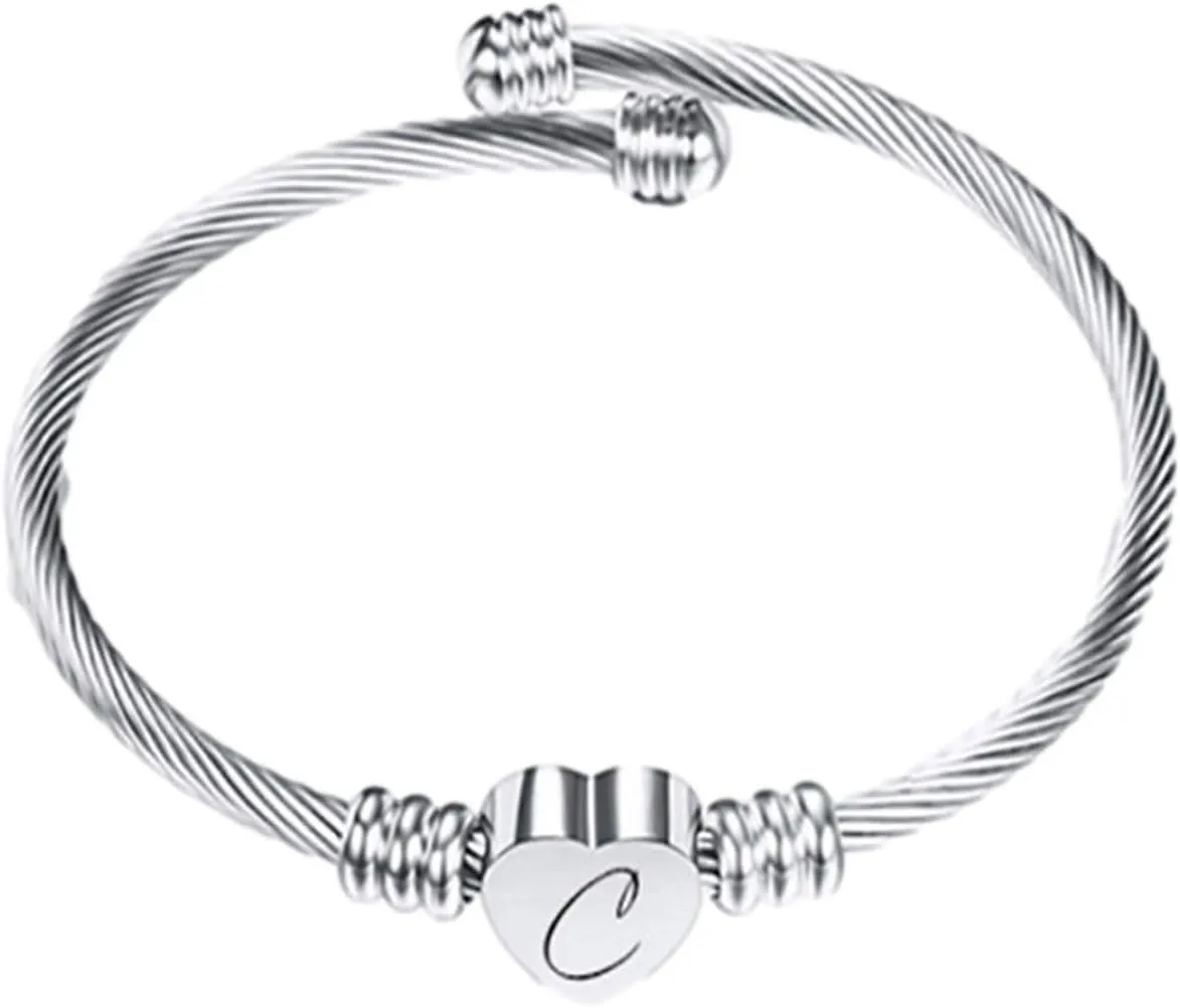 Bracelets for Women, Initial Heart A-Z Letter Cuff Bracelet, Unfading Personalized Name Expandable Wristband Bangle, Alphabet Charm Women's Jewelry Mothers Day Gifts