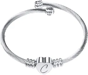 Bracelets for Women, Initial Heart A-Z Letter Cuff Bracelet, Unfading Personalized Name Expandable Wristband Bangle, Alphabet Charm Women's Jewelry Mothers Day Gifts