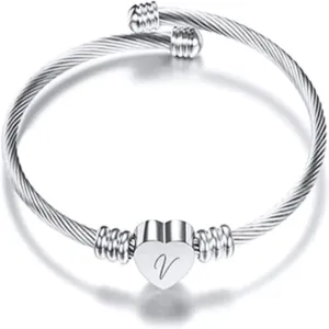 Bracelets for Women, Initial Heart A-Z Letter Cuff Bracelet, Unfading Personalized Name Expandable Wristband Bangle, Alphabet Charm Women's Jewelry Mothers Day Gifts