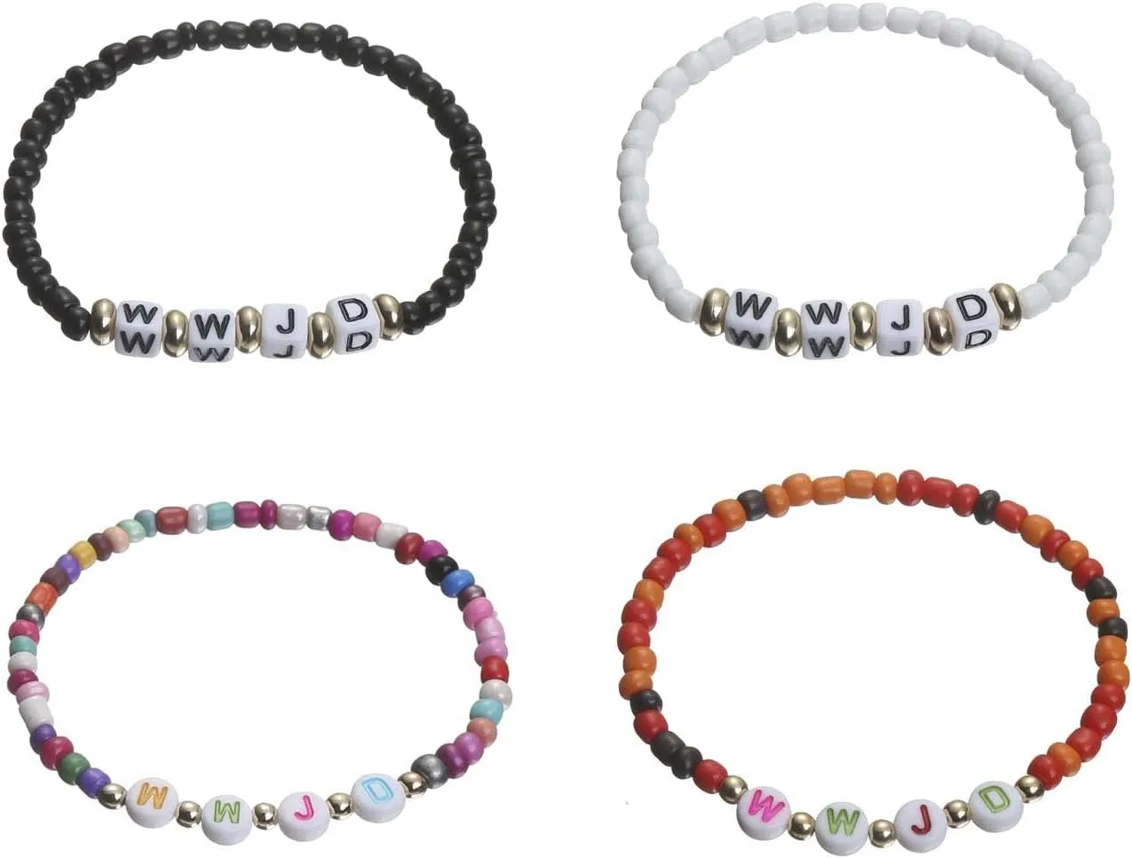 Caiyao 4Pcs WWJD Bracelets for Teen Girls Colorful Elastic Beaded Bracelets for Women What Would Jesus Do Bracelets Layered Letter Bracelets Inspirational Religious Reminder Jewelry Gift for Her