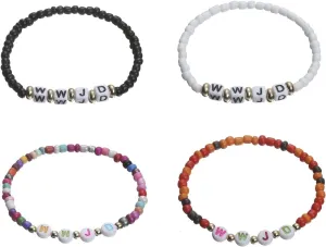 Caiyao 4Pcs WWJD Bracelets for Teen Girls Colorful Elastic Beaded Bracelets for Women What Would Jesus Do Bracelets Layered Letter Bracelets Inspirational Religious Reminder Jewelry Gift for Her