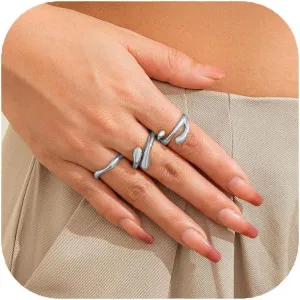 Chunky Gold Rings for Women Non Tarnish 14K Gold Thumb Statement Ring Set Stackable Wave Open Eternity Band Rings Gold Jewelry Gifts for Women
