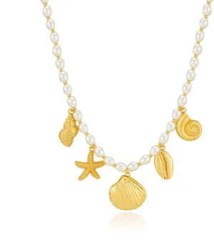 CLASSYZINT Gold Beaded Shell Necklace Shell Starfish Necklaces Seashell Pendant Necklaces Jewelry