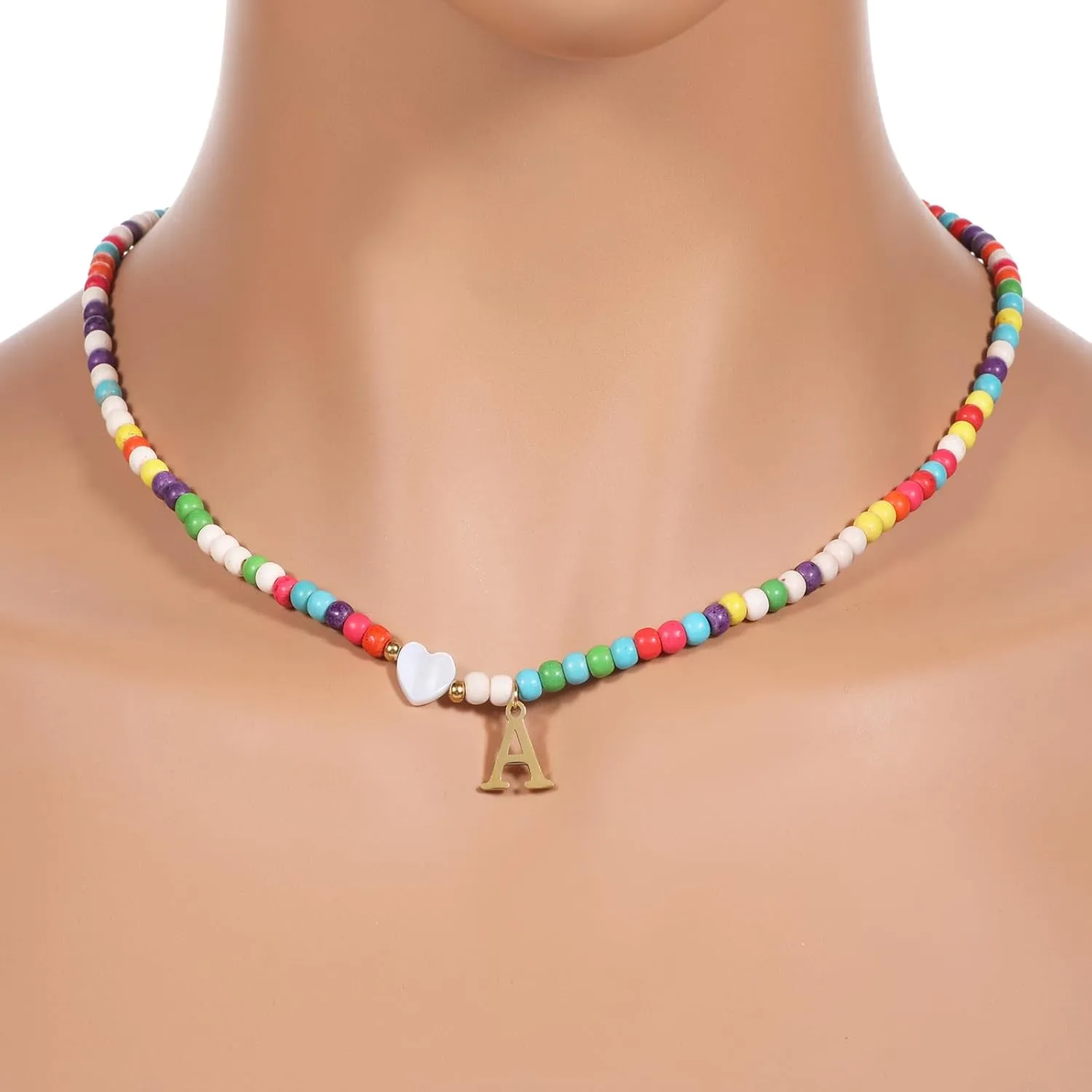 Colorful Beaded Initial Necklaces Cute Stretch Beaded Choker Necklaces Trendy Personalized Jewelry Bohemian Initial Gold Plated Name Letter Necklaces Jewelry Accessories for Women