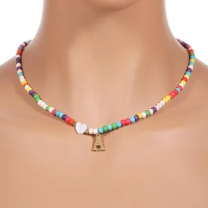 Colorful Beaded Initial Necklaces Cute Stretch Beaded Choker Necklaces Trendy Personalized Jewelry Bohemian Initial Gold Plated Name Letter Necklaces Jewelry Accessories for Women