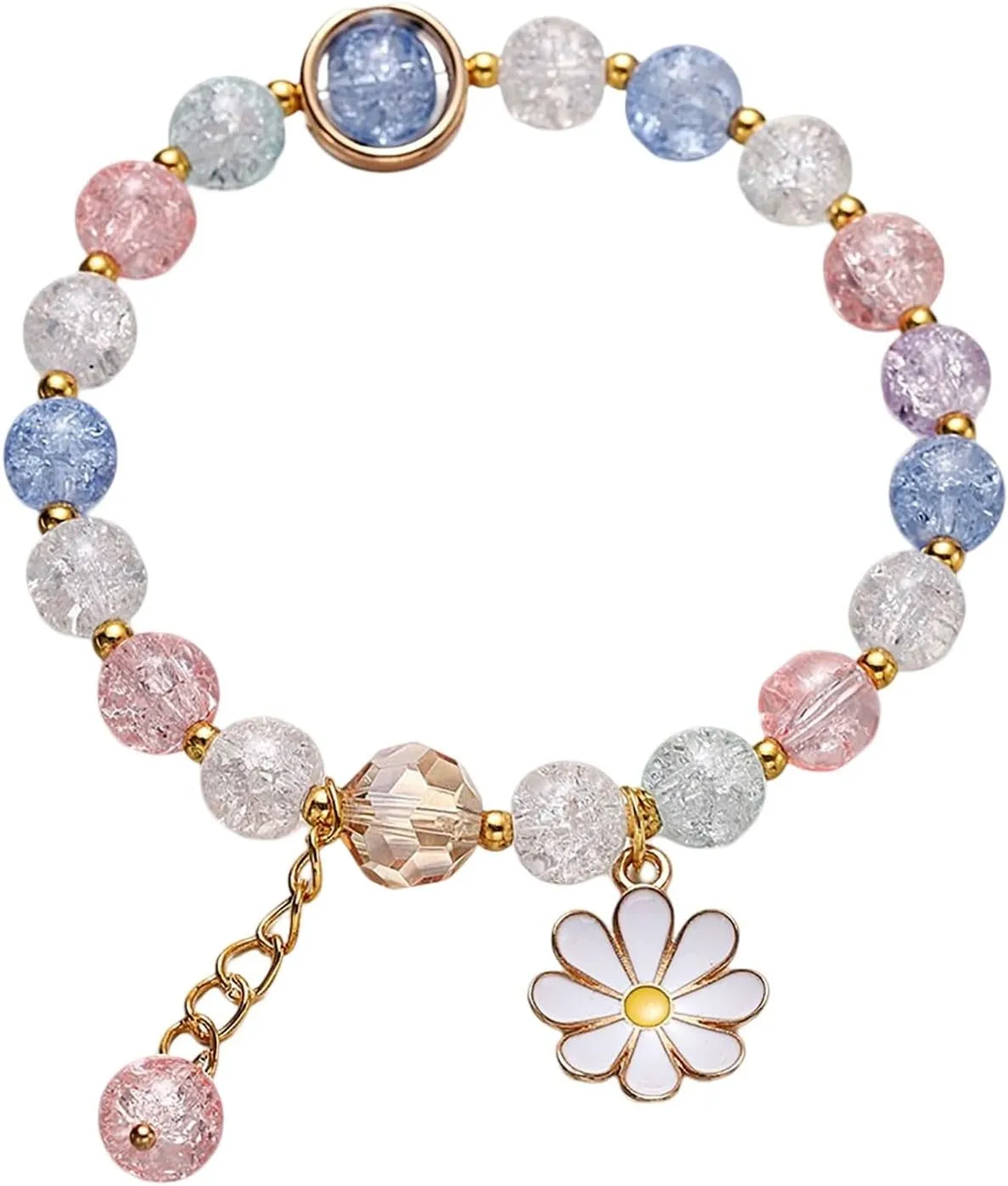 Colorful Flower Charm Bracelets Handmade Crystal Beaded Daisy Bracelets for Women Natural Gem Adjustable Bracelet for Women