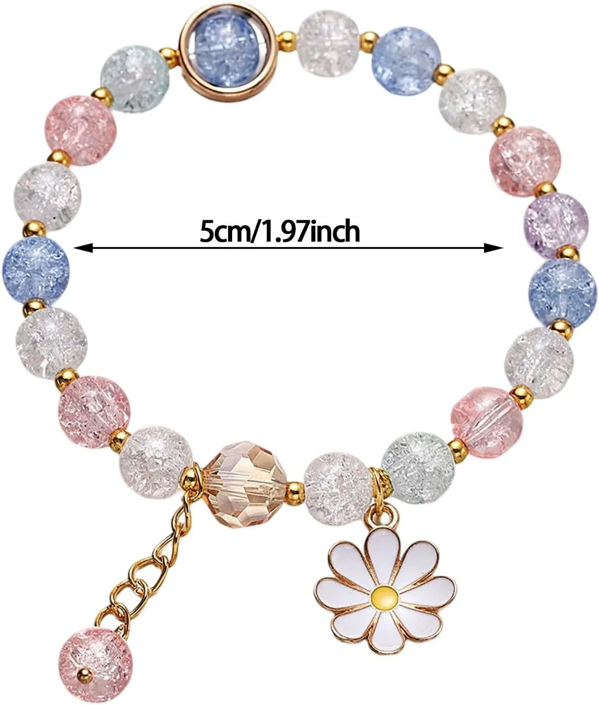 Colorful Flower Charm Bracelets Handmade Crystal Beaded Daisy Bracelets for Women Natural Gem Adjustable Bracelet for Women