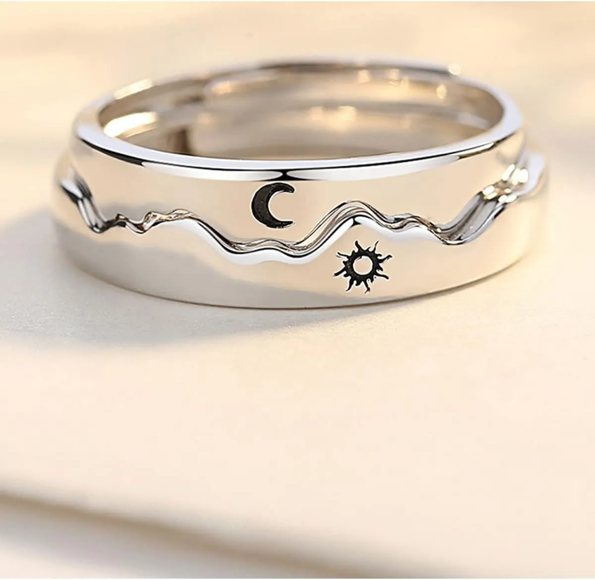 Couple Matching Rings for Woman Man Angel Devil Wings Dragon Arrow Open Rings Adjustable Sun Moon Promise Rings Set Friendship Rings Black White Couple Rings for Her and Him