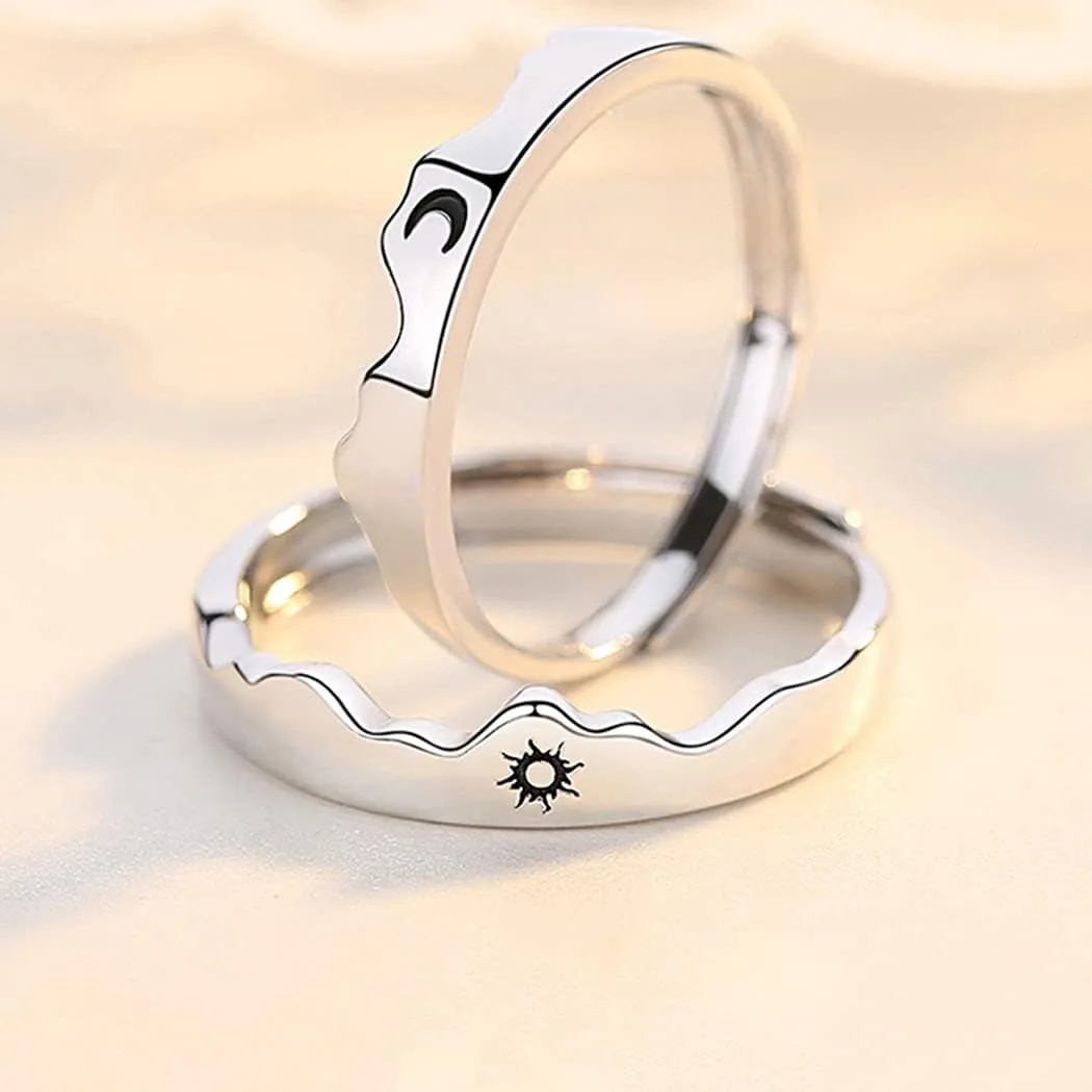 Couple Matching Rings for Woman Man Angel Devil Wings Dragon Arrow Open Rings Adjustable Sun Moon Promise Rings Set Friendship Rings Black White Couple Rings for Her and Him