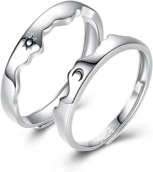 Couple Matching Rings for Woman Man Angel Devil Wings Dragon Arrow Open Rings Adjustable Sun Moon Promise Rings Set Friendship Rings Black White Couple Rings for Her and Him