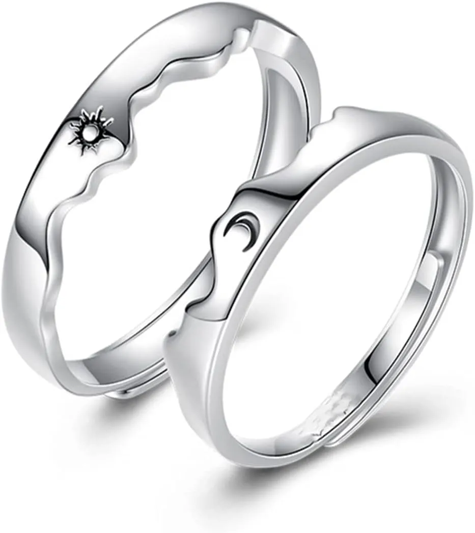 Couple Matching Rings for Woman Man Angel Devil Wings Dragon Arrow Open Rings Adjustable Sun Moon Promise Rings Set Friendship Rings Black White Couple Rings for Her and Him