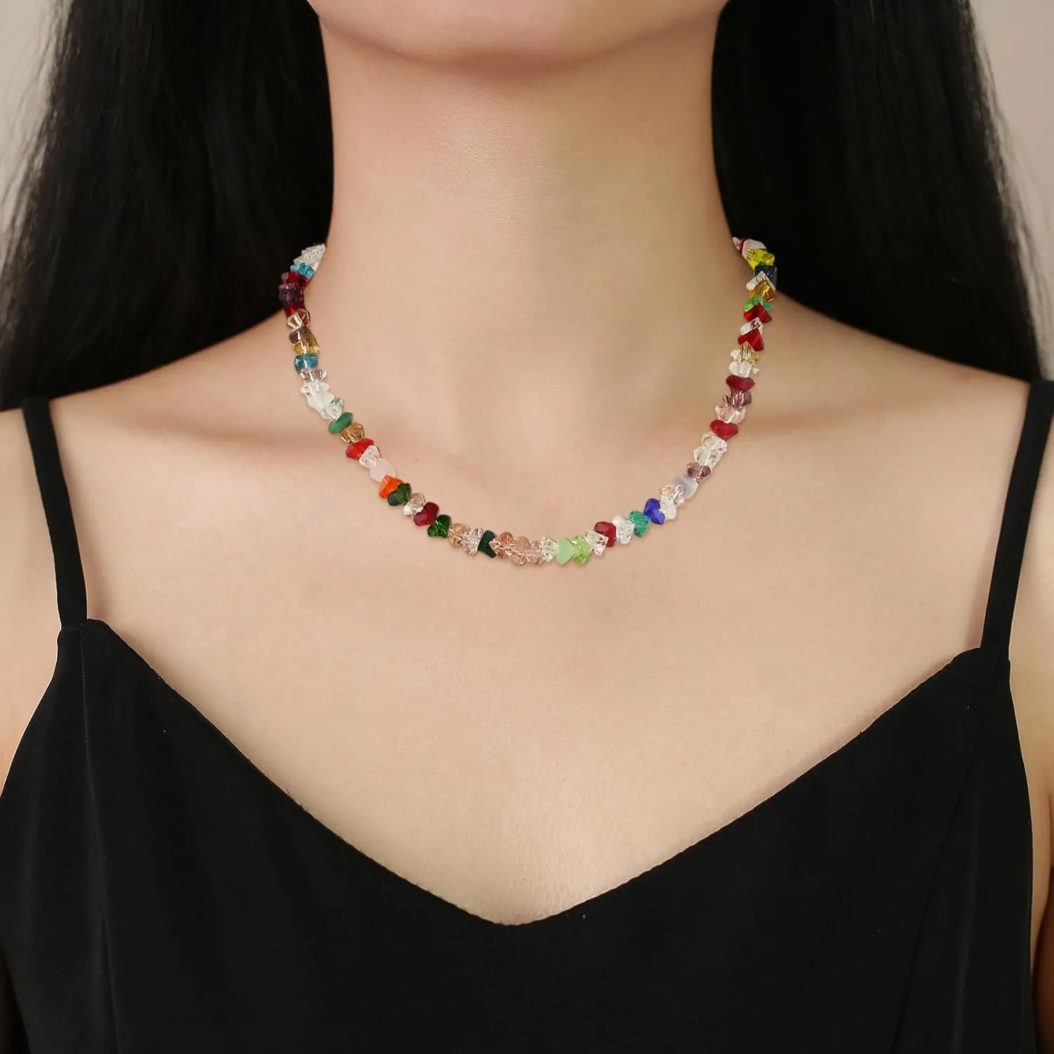 Crystal Beaded Necklaces for Women, Colorful Crystal Beaded Choker Necklaces Bohemian Beach Surfer Crystal Beaded Necklaces Summer Jewelry for Women