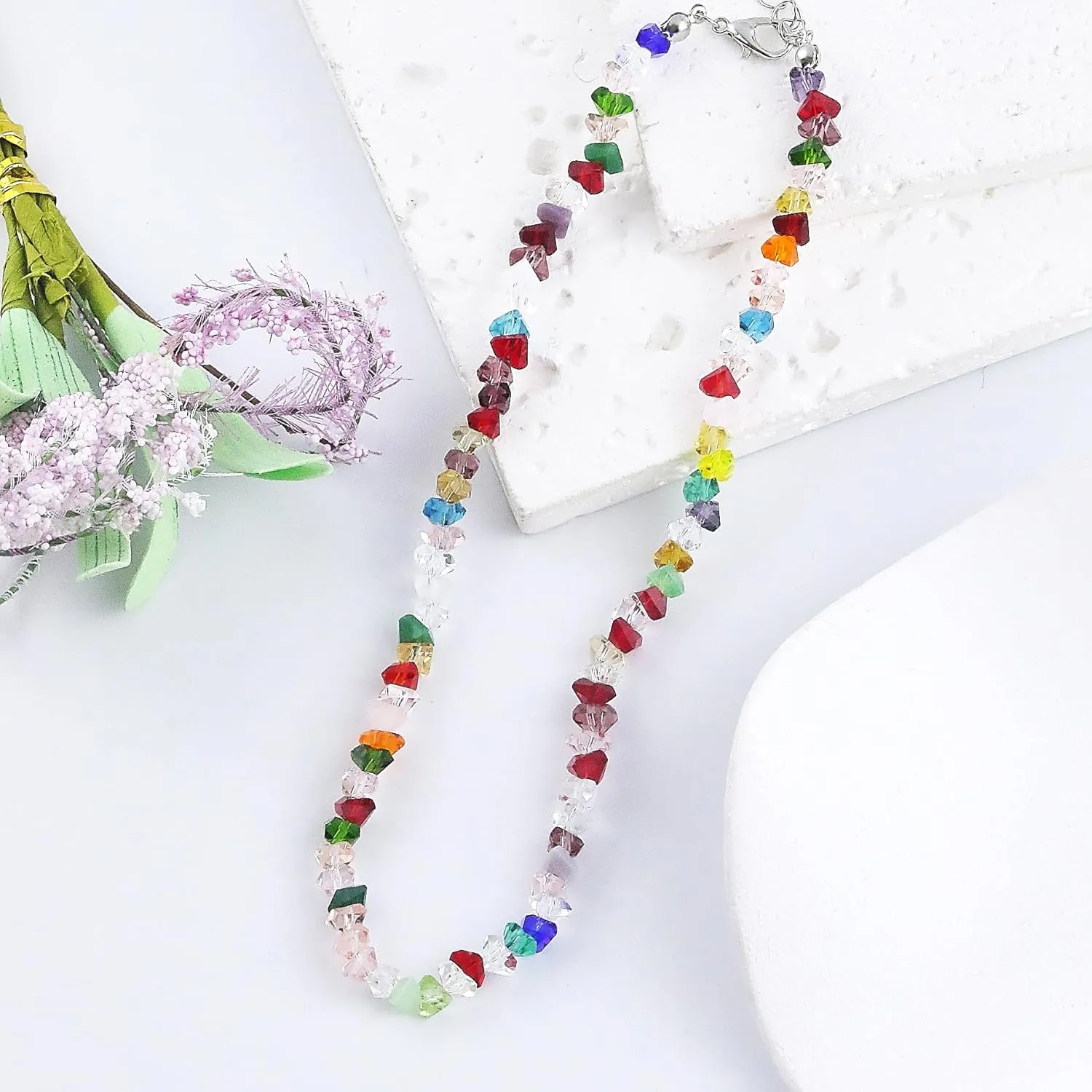 Crystal Beaded Necklaces for Women, Colorful Crystal Beaded Choker Necklaces Bohemian Beach Surfer Crystal Beaded Necklaces Summer Jewelry for Women