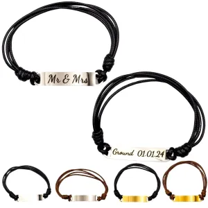 Custom Engraved Couples Friendship Bracelets  "You & Me" and "Forever"  Adjustable Cord Bracelets for Him and Her, Personalized Matching Bracelets (Silver Black)