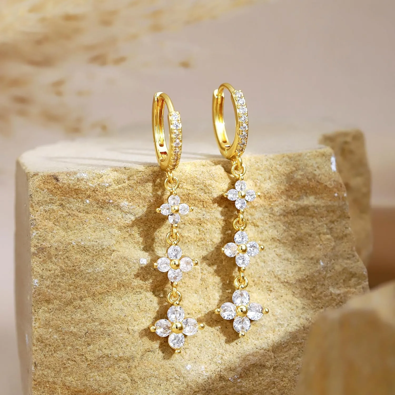 Dangle Earrings For Women Trendy 14K Gold Plated Drop Silver Long Dangling Dainty CZ Simple Hanging Jewelry