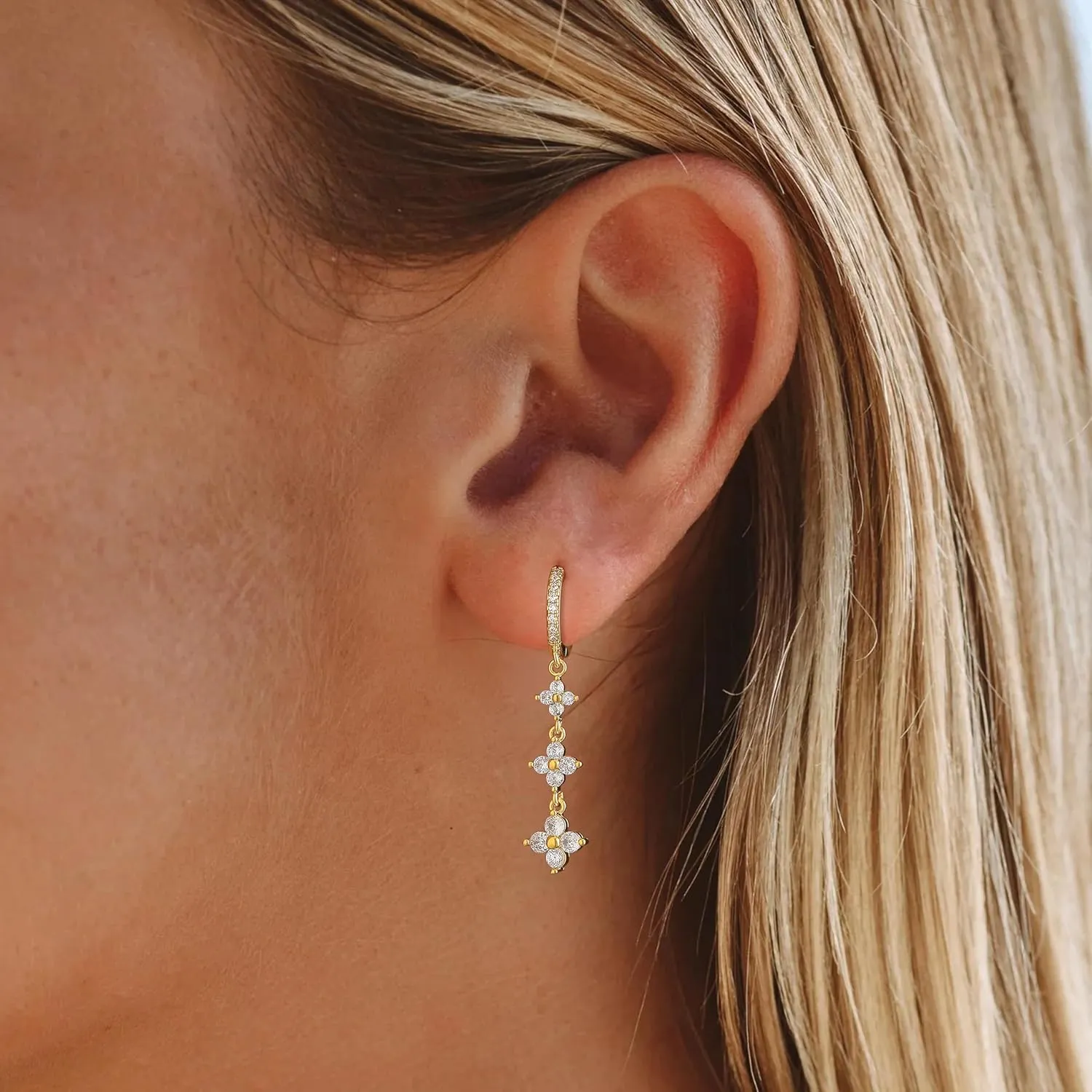 Dangle Earrings For Women Trendy 14K Gold Plated Drop Silver Long Dangling Dainty CZ Simple Hanging Jewelry