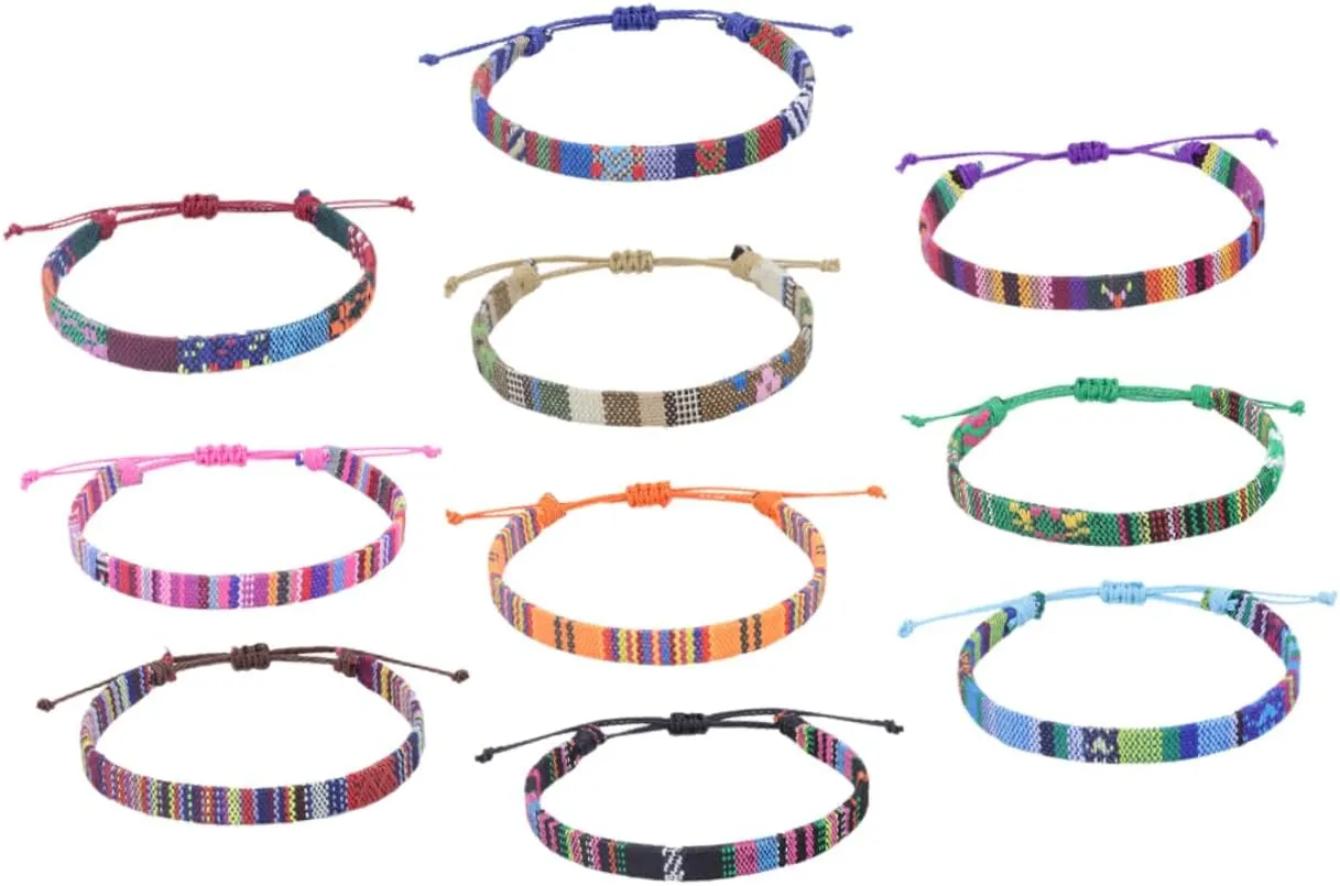 Didiseaon 10-pack Woven Rope Bracelets Handmade String Ankle Bracelets for Women Beach Fashion Anklets Adjustable String Jewelry Set