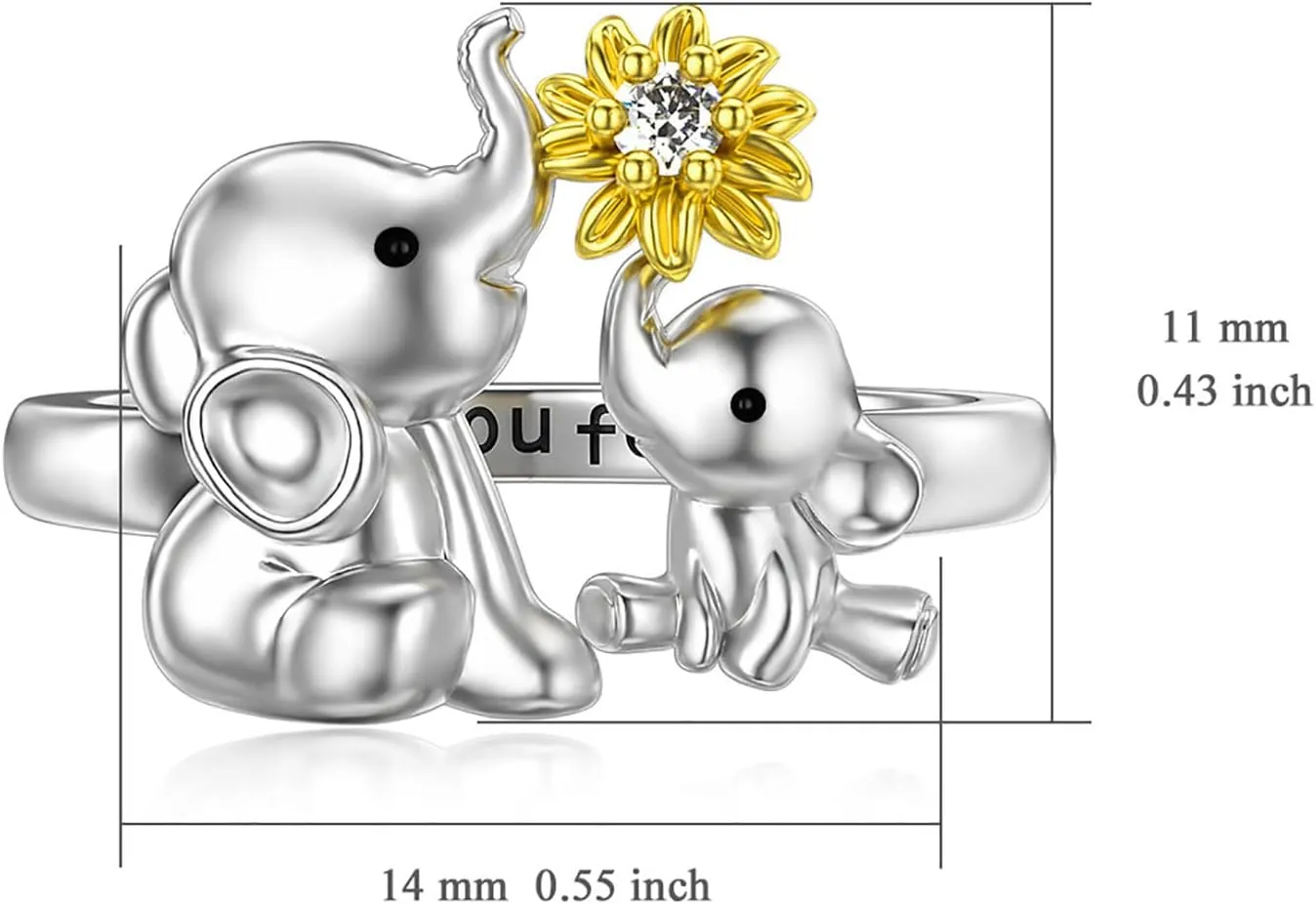 Family 2 Elephants Animal Stacking Ring Elephant Ring Mama and Baby Elephant Silver Daisy Rings for Women Girl