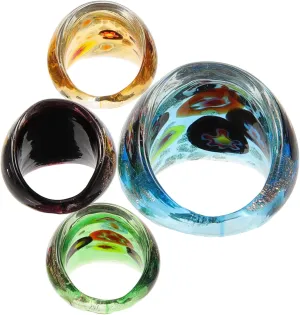 Fashionable Glass Ring Set 4pcs Decorative Finger Rings for Women Cool Ideal Present