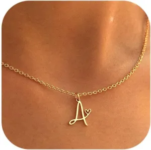 Foxgirl Gifts for Women-Mom Gold Initial Necklaces for Women Personalized Letter A-Z Pendant Necklace Simple Cute Tiny Monogram Necklaces 14K Gold Plated Choker Necklaces Gold Jewelry