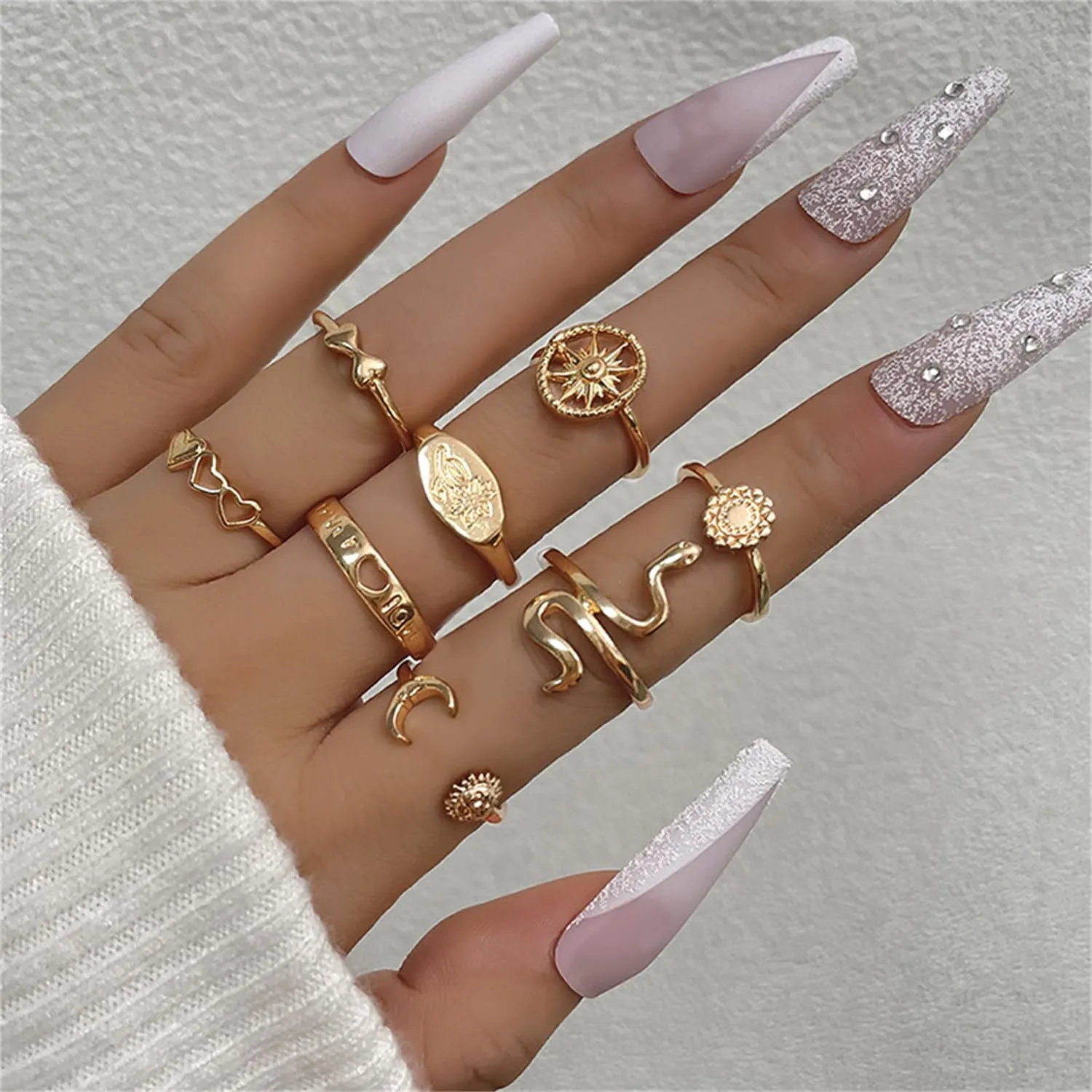 FUTIMELY Boho Gold Knuckle Rings Set for Women,Vintage 14K Gold Plated Stackable Joint Finger Ring Snake Heart Star Moon Eye Stacking Finger Ring Jewelry