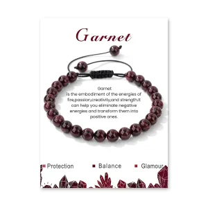 Garnet Bracelets for Women 6mm Adjustable Braided Garnet Crystal Bracelet Red Garnet Bead Bracelet Gemstone Healing Bracelets Natural Stone Bracelets Garnet Jewelry for Women