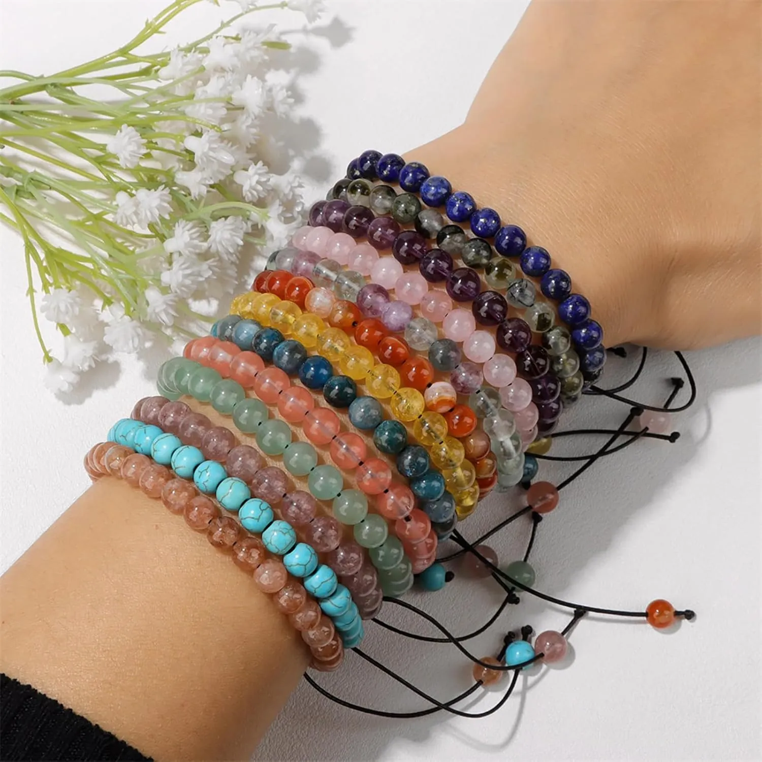 Garnet Bracelets for Women 6mm Adjustable Braided Garnet Crystal Bracelet Red Garnet Bead Bracelet Gemstone Healing Bracelets Natural Stone Bracelets Garnet Jewelry for Women